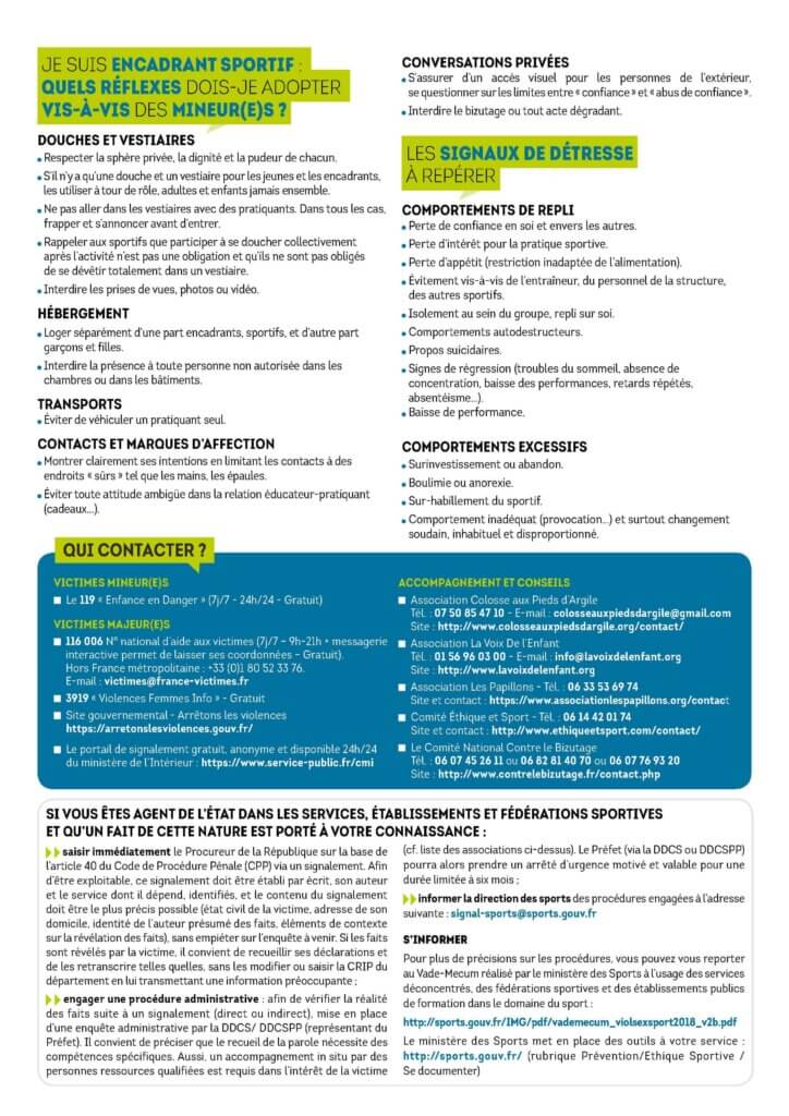 Fiche prévention  du ministère des sports contre les violences sexuelles partie 2