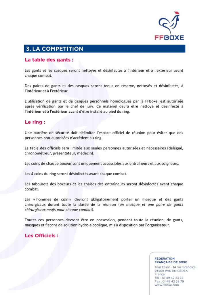 protocole sanitaire organisation de manifestations de boxe 12 octobre 2020 ffb federation française de boxe