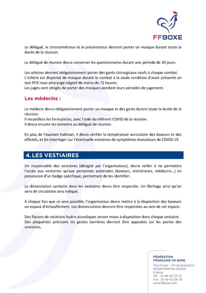 protocole sanitaire organisation de manifestations de boxe 12 octobre 2020 ffb federation française de boxe