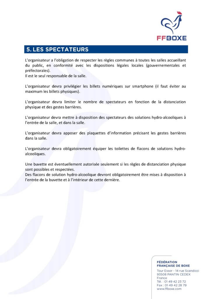 protocole sanitaire organisation de manifestations de boxe 12 octobre 2020 ffb federation française de boxe
