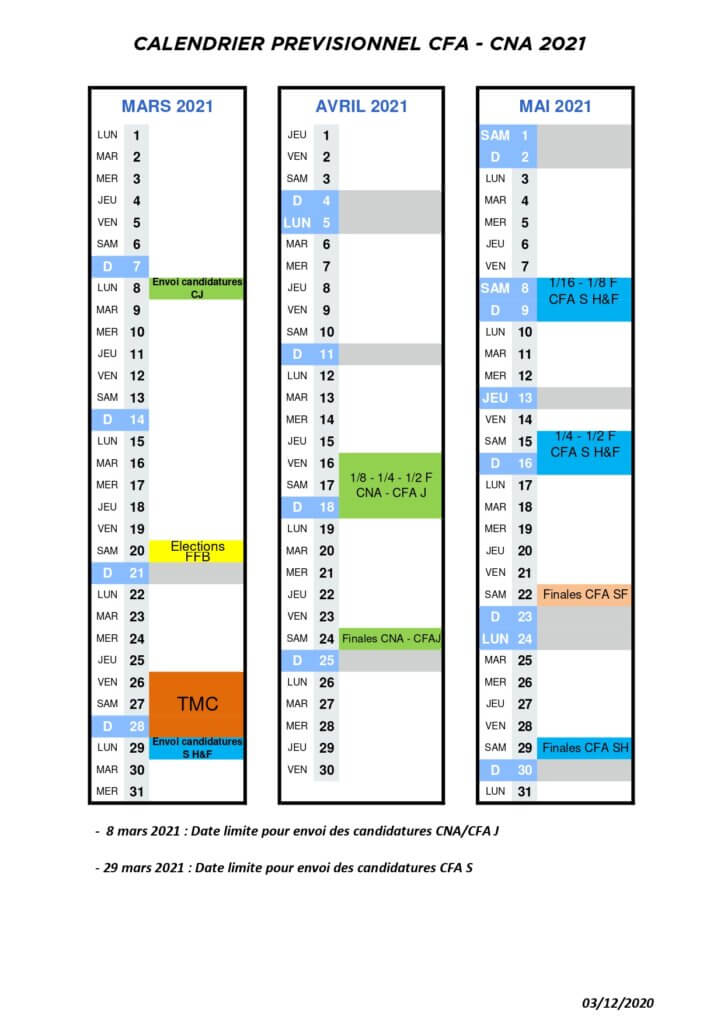 calendrier cfa ffb federation francaise de boxe